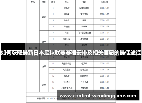 如何获取最新日本足球联赛赛程安排及相关信息的最佳途径